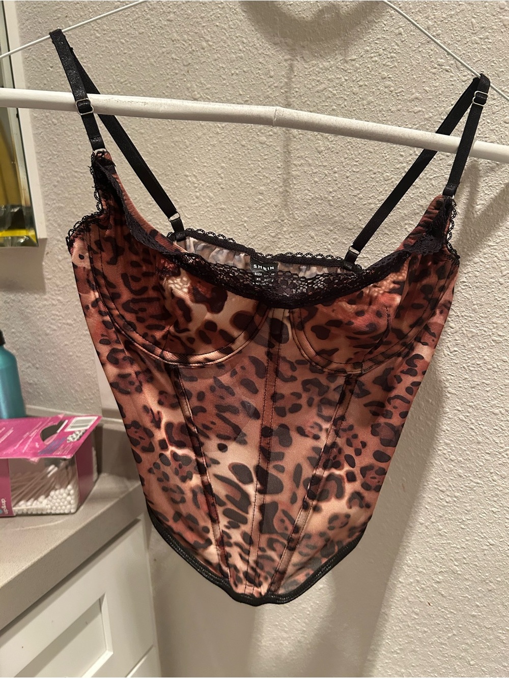 SHEIN Leopard Print Lace Trim Bustier Top - Brown & Black